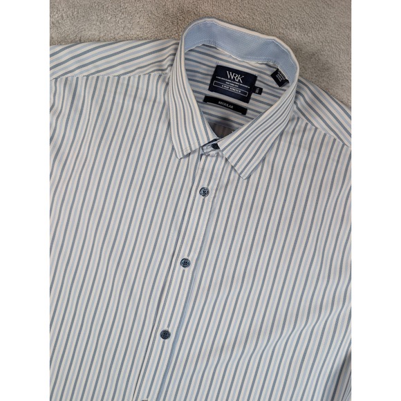 Wrk Other - WRK Work Rest Karma Mens Regular Fit 4-Way Stretch Striped Dress Shirt Blue 16.5